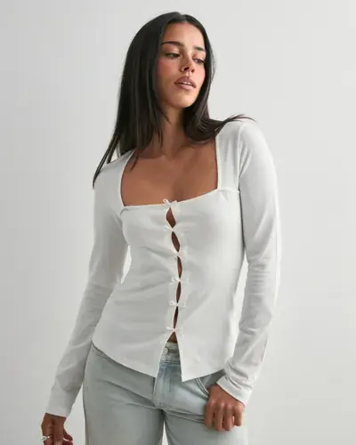 Nelly Nelly - Hvit - Square Bow LS Top