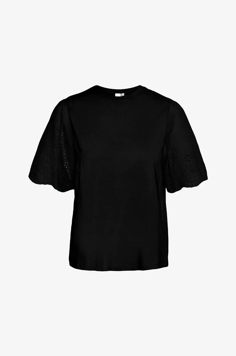 Y.A.S Topp yasLex SS W. Emb Sleeves S. Noo - Svart