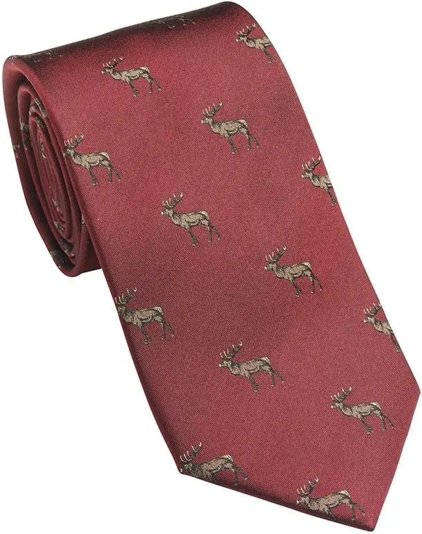 Laksen Laksen Stag Deer Silk Tie Vintage Red