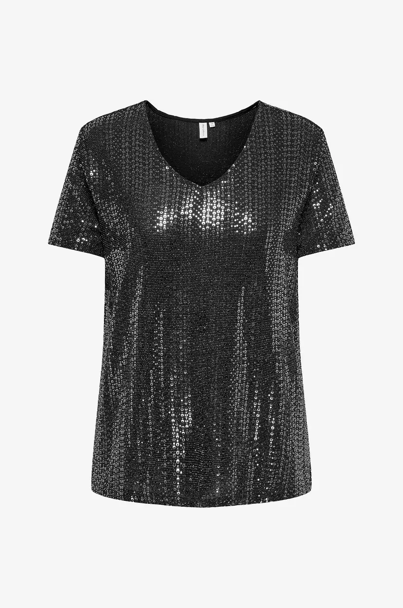 Only Carmakoma Paljettopp carLolina SS A-shape V-neck Top Jrs - Svart