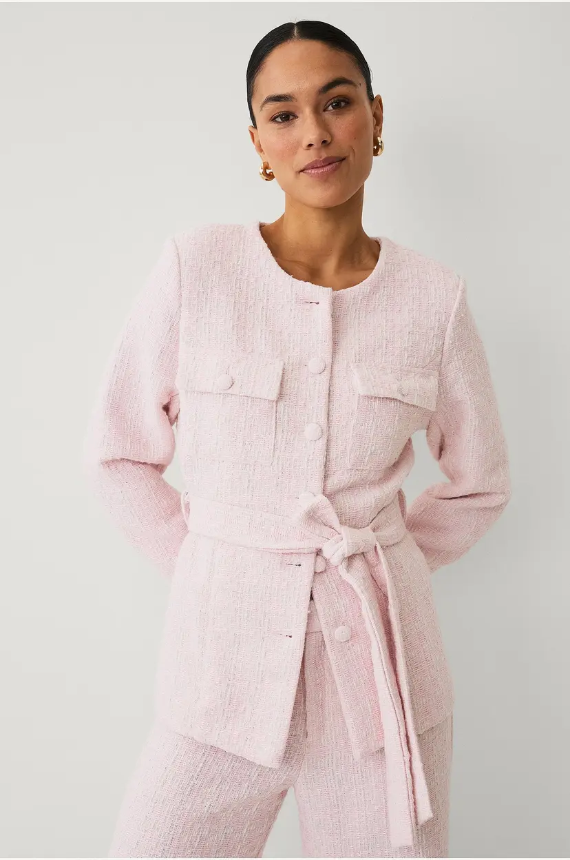 Ellos Collection Tweedjakke med knytbart belte - Rosa