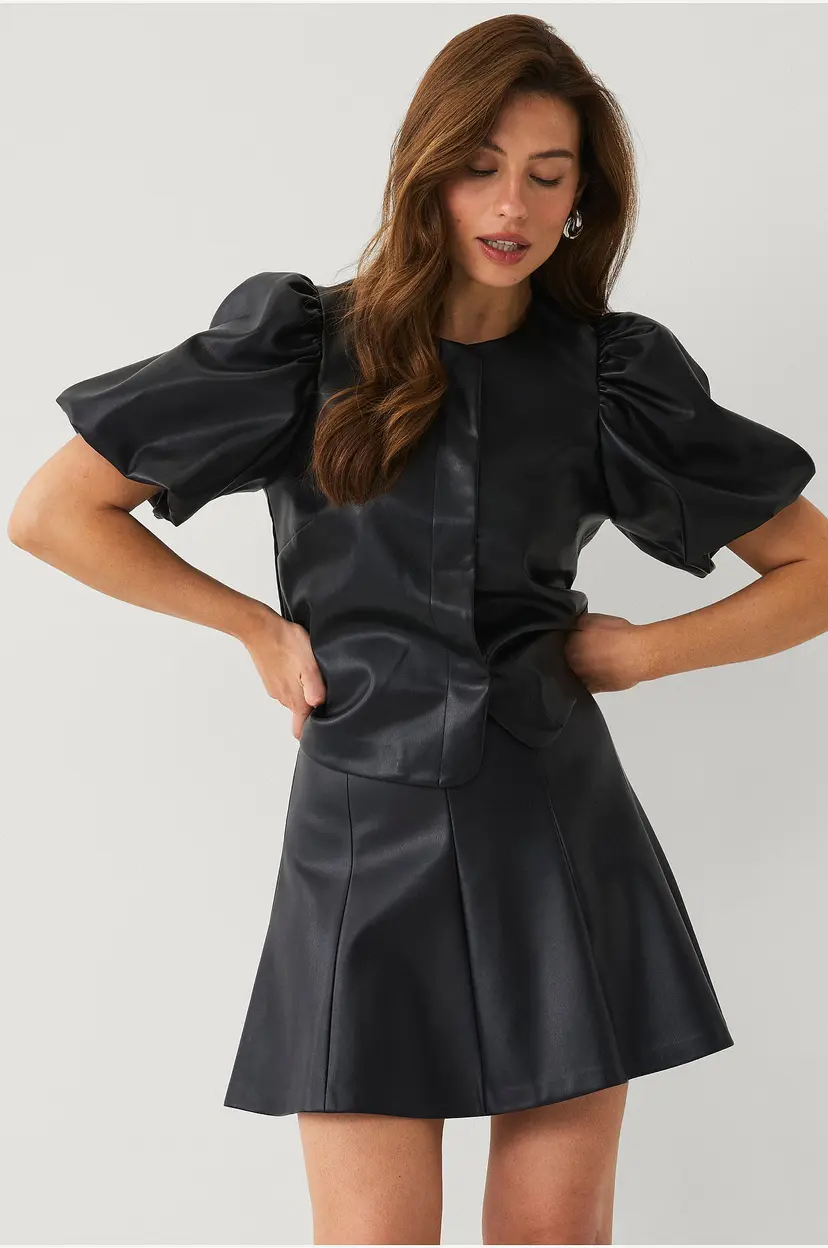 Ellos Collection Bluse i skinnimitasjon - Svart