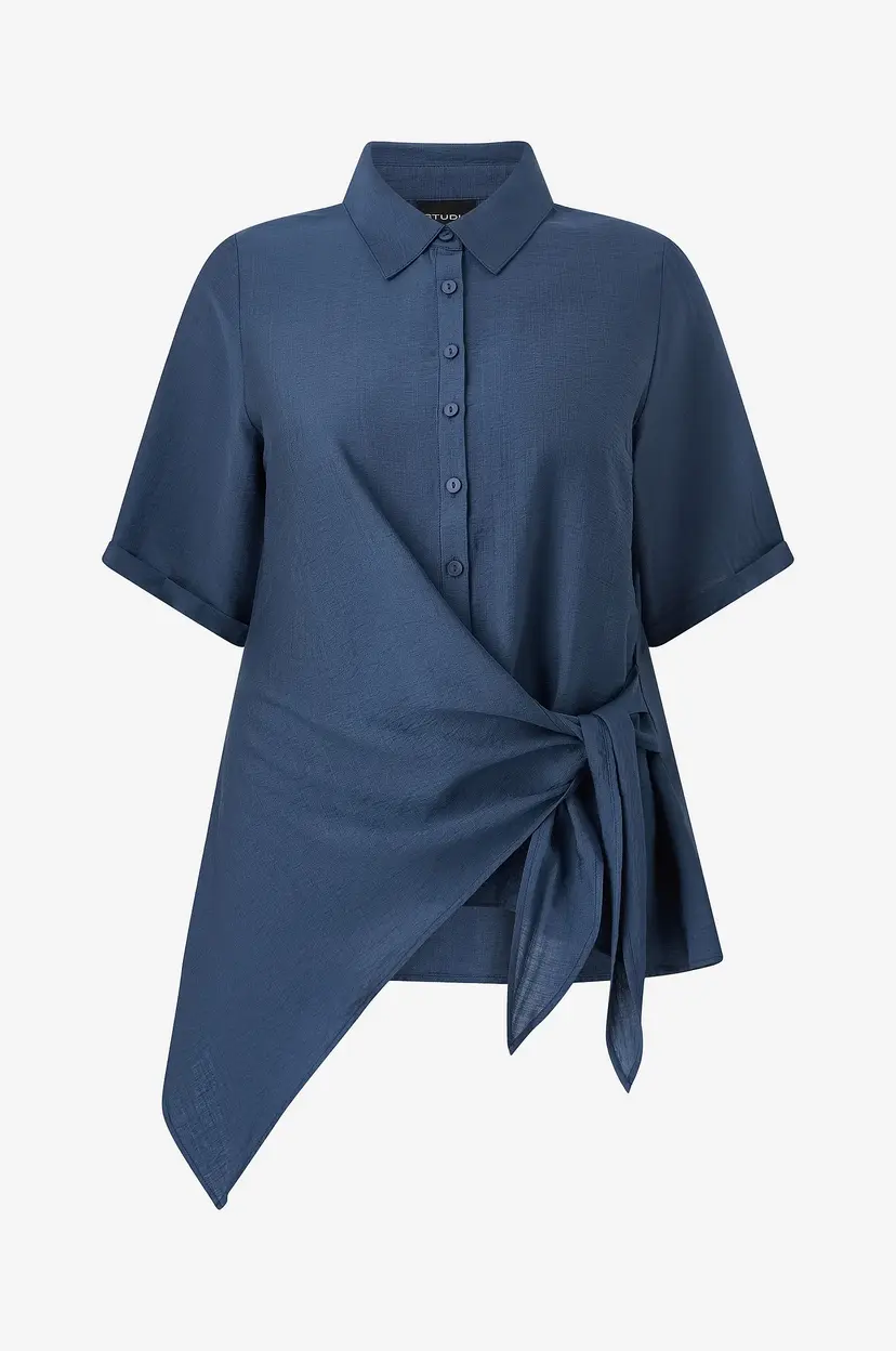 Studio Bluse SOda Shirt with knot - Blå