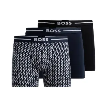 BOSS BOSS 3P Bold Design BoxerBr Svart/Blå bomull Large Herre
