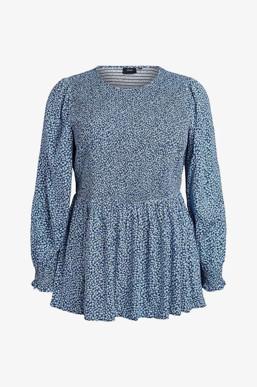 Zizzi Bluse mInga L/S Smock - Blå