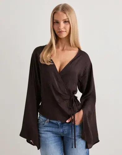 Nelly Nelly - Brun - Wrap Wide Sleeve Blouse