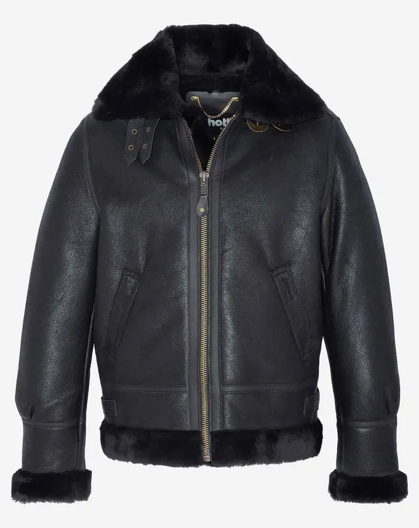 Schott Schott B-3 Bomber Jacket, Sheepskin Leather Black