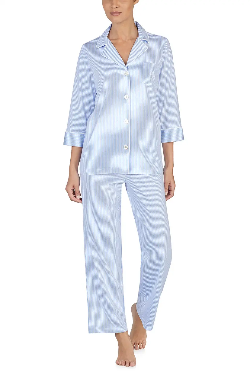 Lauren Ralph Lauren Pyjamas LRL Heritage 3/4 Sl Classic Notch PJ Set - Blå