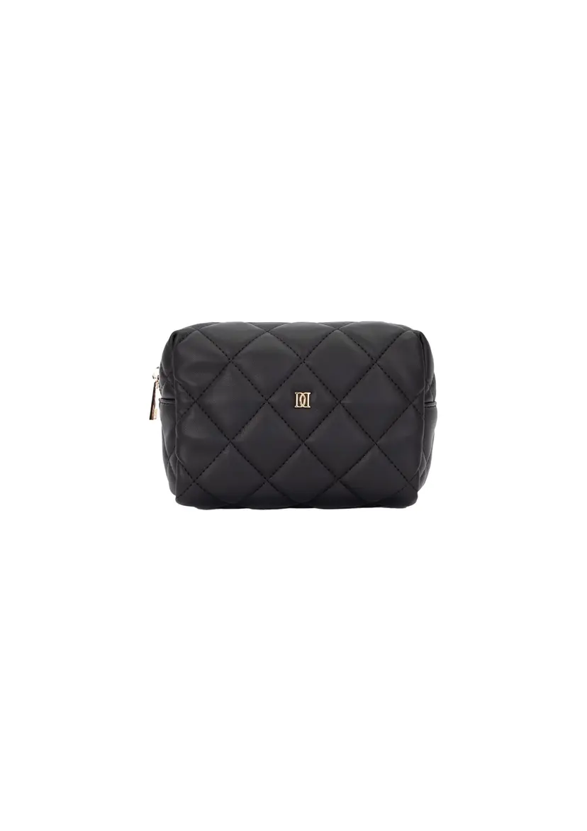 Dark Leather Quilted Make-Up Pouch Small Black