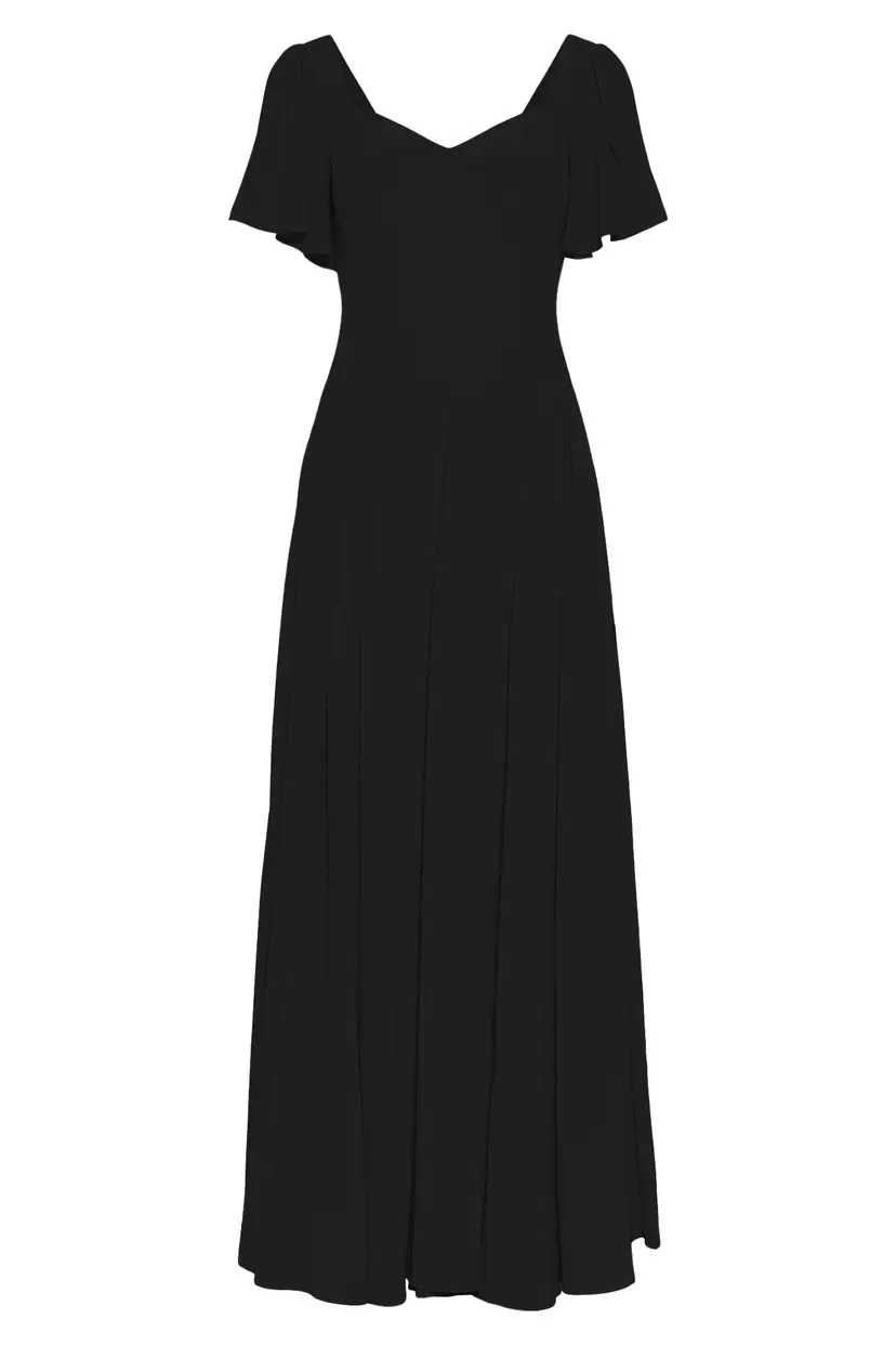 MurlongCres. Alette Maxi Dress Flutter Sleeves – Black Bridesmaid & Wedding Guest Dress, XXS
