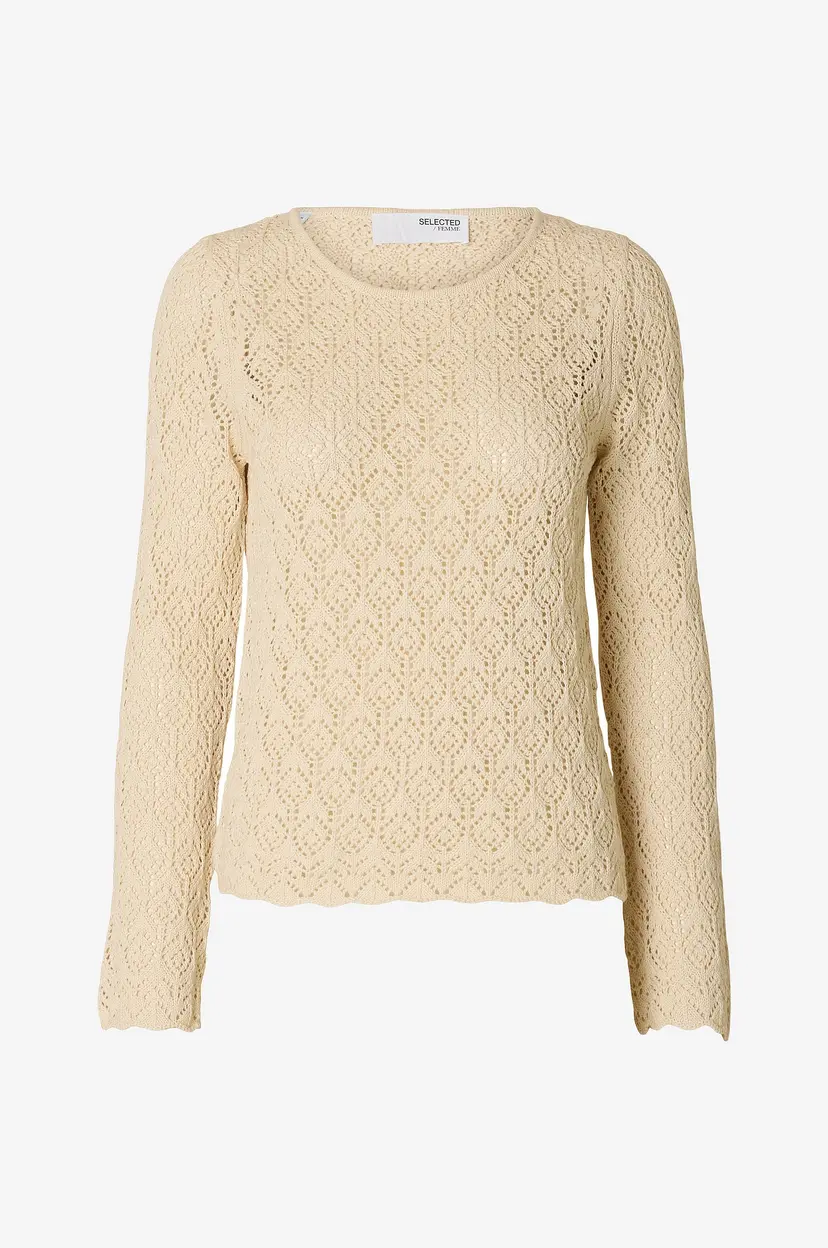 Selected Women Genser slfNiva LS Knit O-neck - Beige