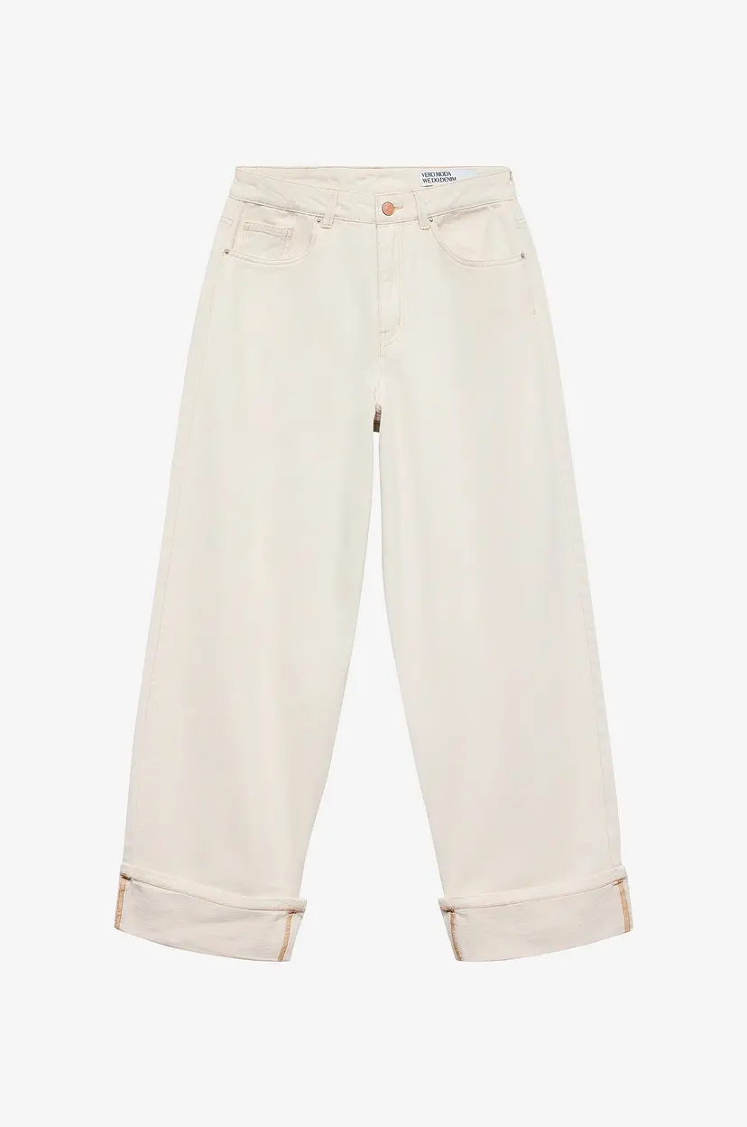 Vero Moda Jeans vmZelda HR Barrel Fold UP Ecru - Beige