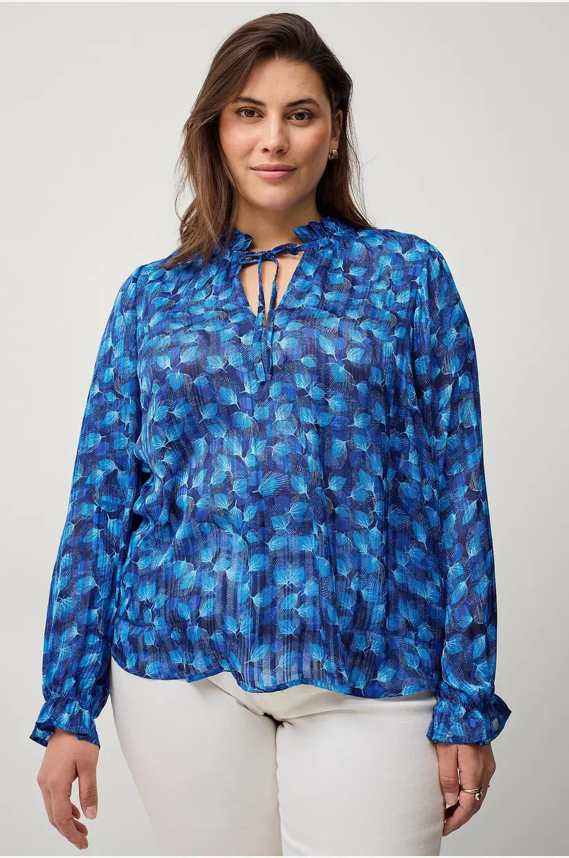Zizzi Bluse mLucy L/S Blouse - Blå