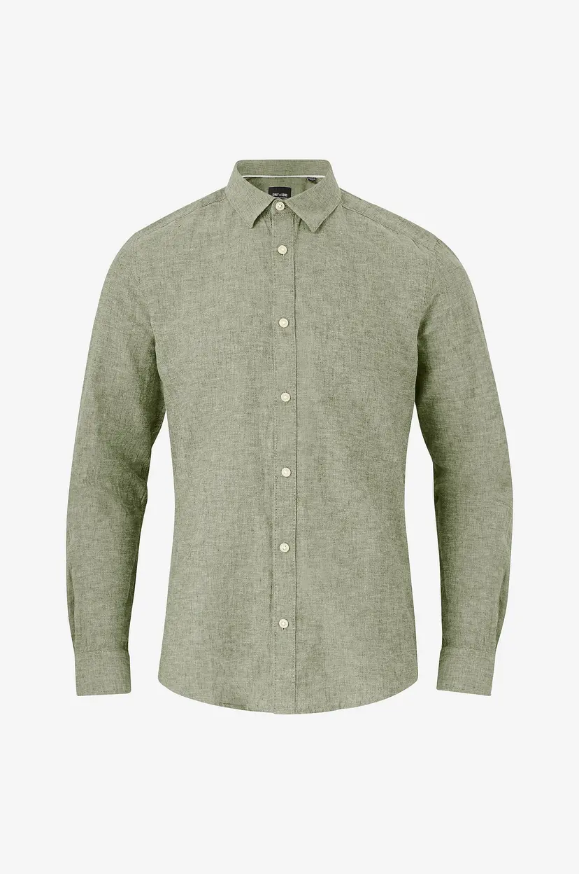 Only & Sons Skjorte onsCaiden LS Solid Linen Shirt - Grønn
