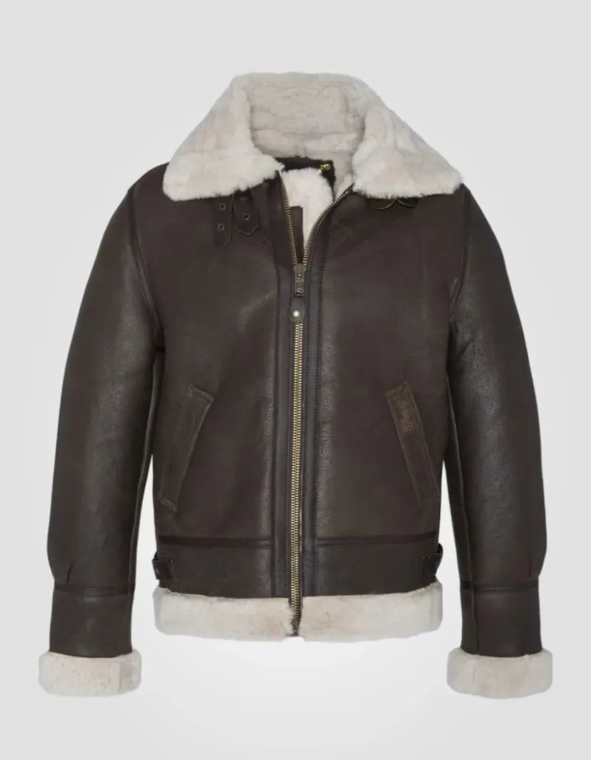 Schott Schott B-3 Bomber Jacket, Sheepskin Leather Brown/White