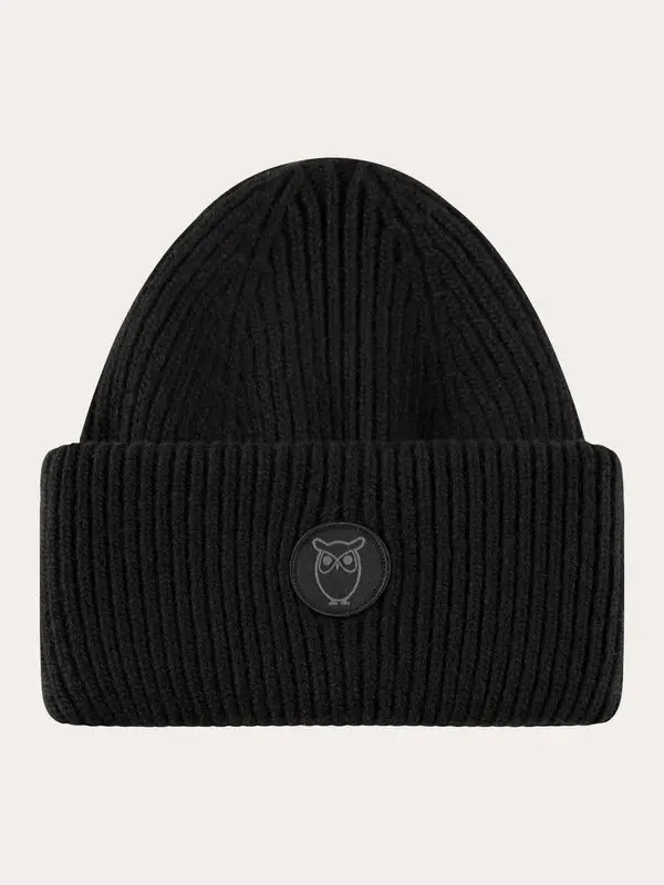KnowledgeCotton Apparel KnowledgeCotton Apparel Big Rib Beanie Black Jet