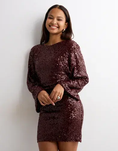 Nelly Nelly - Rød - Glitter Volume Sleeve Dress