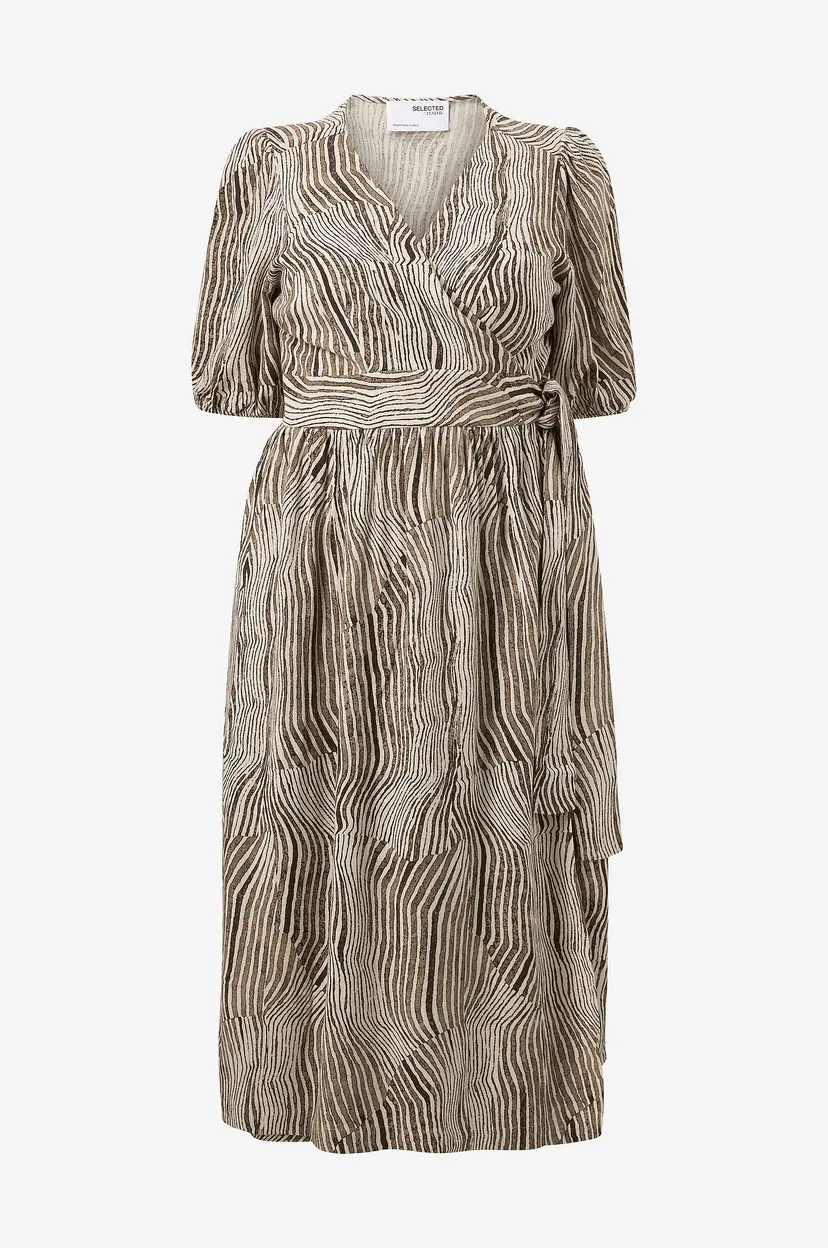 Selected FEMME CURVE Omslagskjole slfEvita 2/4 Aop Midi Wrap Dress - Svart
