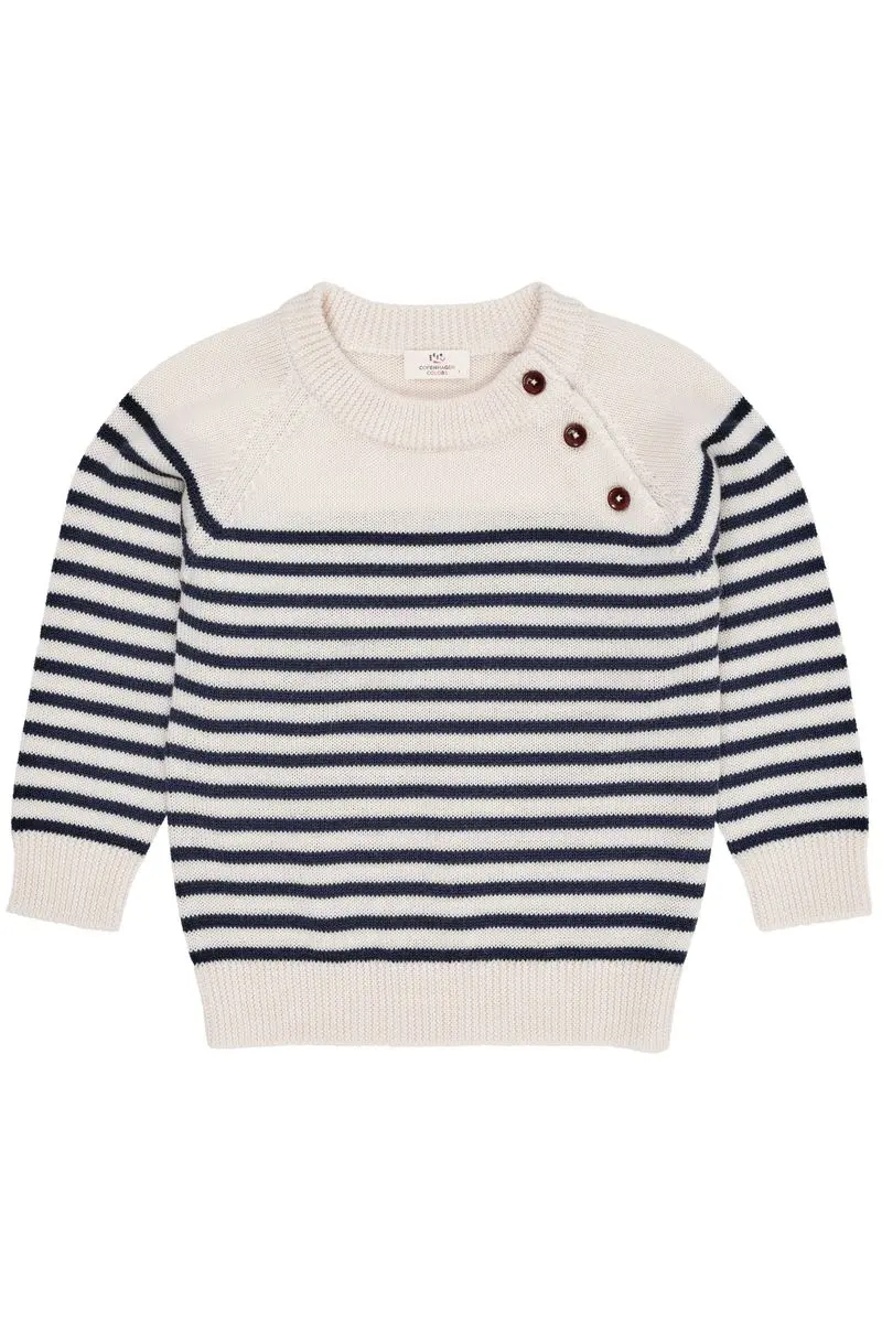 Copenhagen Colors Copenhagen Colors Merino Ull Classic Striped Genser Cream/Navy (146/152: 11-12 år)