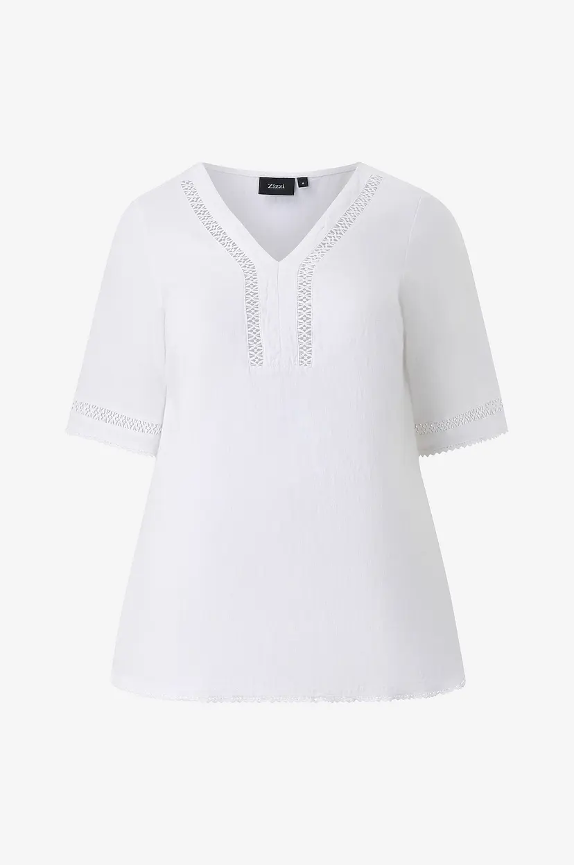 Zizzi Linbluse vLina 1/2 - Hvit