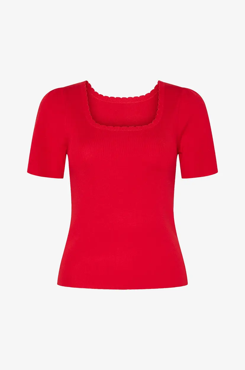 Pieces Topp pcJuline SS Rev Knit - Rød