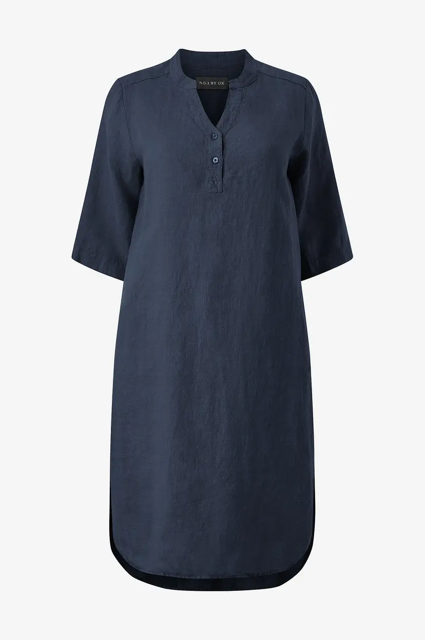 NO. 1 BY OX Kjole i lin Loose Tunic Dress - Blå
