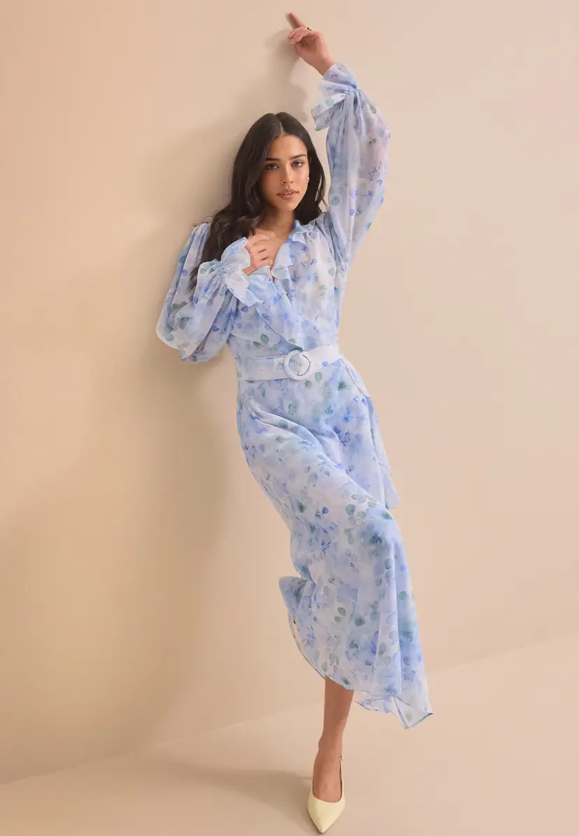 Bubbleroom Occasion Belted Chiffon Midi Dress