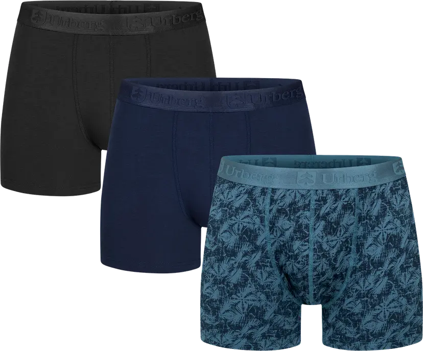 Urberg Urberg Men's Bamboo Printed Boxers 3-Pack Mallard Blue Print + Black Beauty + Dark Navy