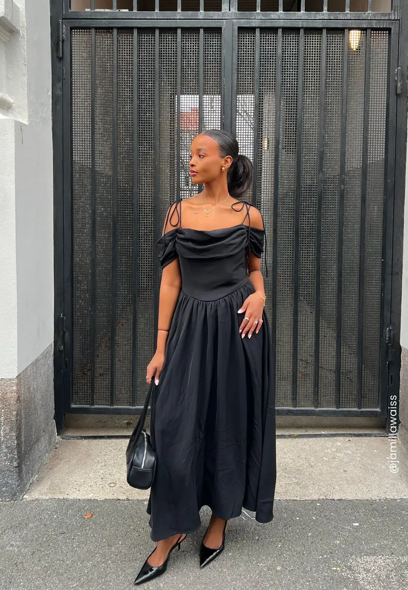 Bubbleroom Occasion Draped Off Shoulder Corset Midi Dress