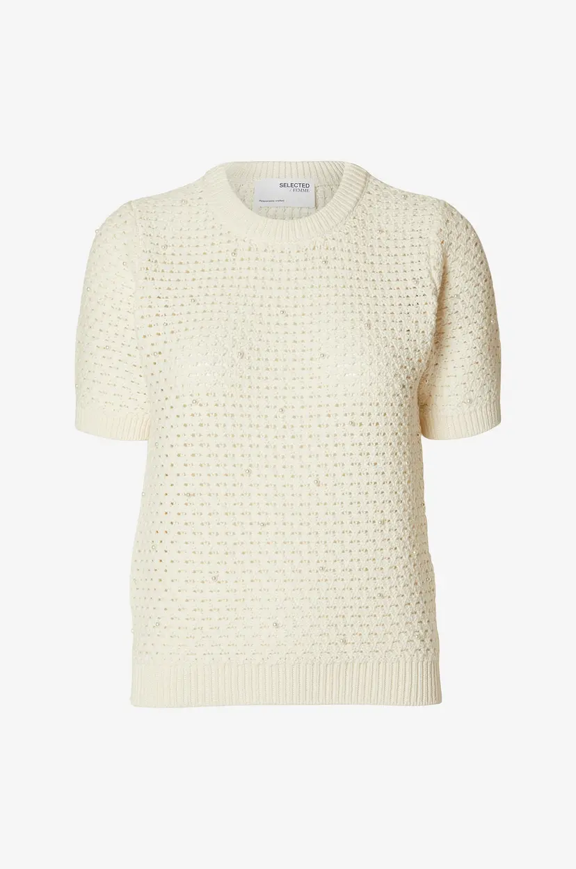 Selected Women Genser slfPenny SS Knit O-neck - Beige