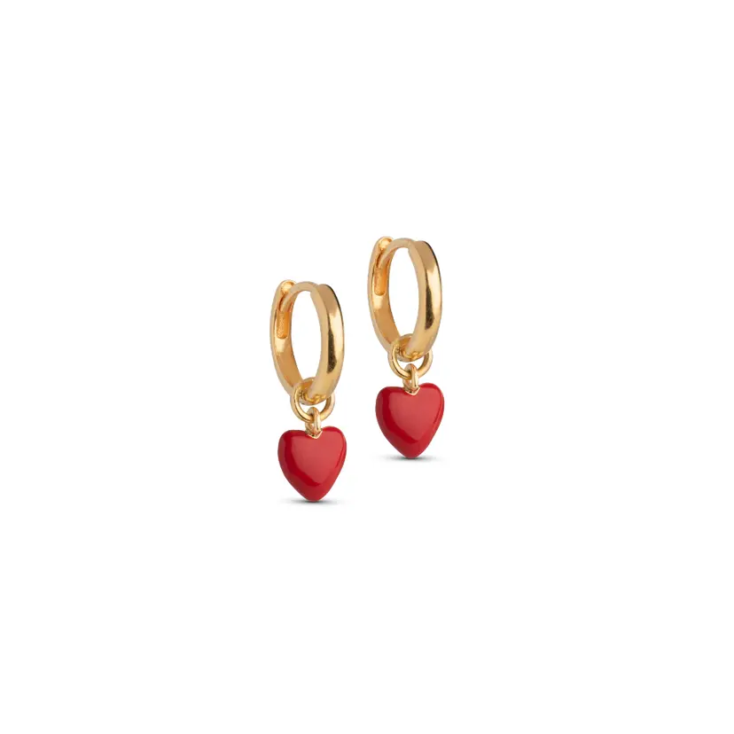Enamel Enamel - Amore Red Heart Hoops i forgyldt sølv - E376G-Red