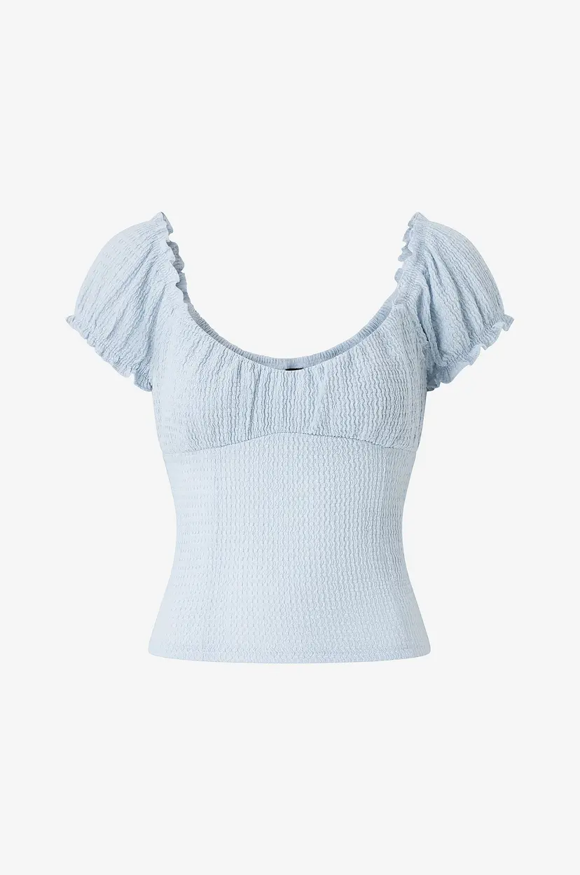 Gina Tricot Topp Textured Puff Sleeve - Blå